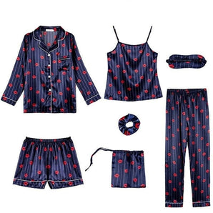 Ensemble Pyjama Satin Femme Bleu Marine Bisou