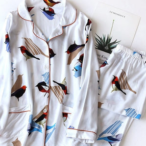Pyjama Satin Femme Oiseaux