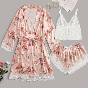 Ensemble Pyjama Satin Rose Floral