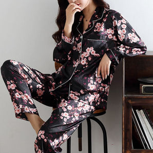 Pyjama Noir Satin Femme