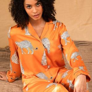 Pyjama Satin Femme Orange