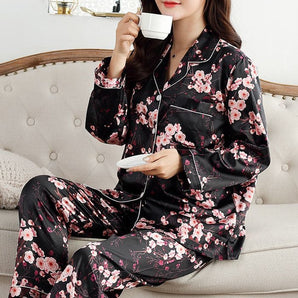 Pyjama Noir Satin Femme