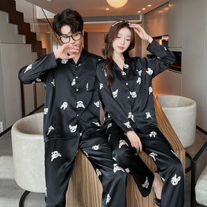 Pyjama Satin Couple à Motifs