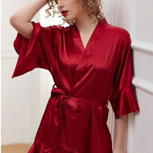 Kimono Satin Rouge Femme