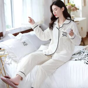 Pyjama pilou pilou 2 pieces Blanc Crème