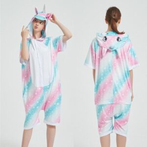 Combinaison pyjama été Licorne Bleu et Rose
