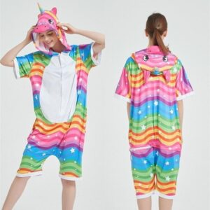 Combinaison pyjama Licorne arc en ciel courte