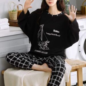 Ensemble pyjama coton Noir à carreaux