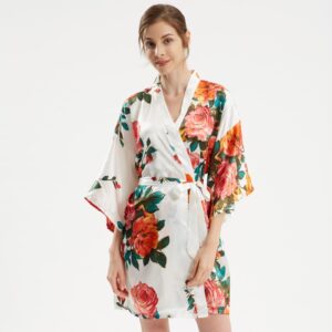 Kimono femme blanc Fleuri