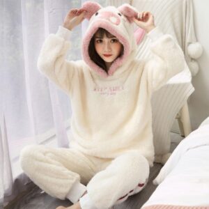 Pyjama en pilou à capuche Cochon Keep Smile