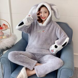 Pyjama en pilou à capuche Gris Lapin