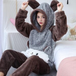 Pyjama en pilou à capuche Ourson Brun