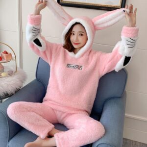 Pyjama pilou à capuche Lapin Rose