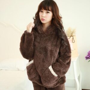 Pyjama pilou femme à capuche Marron