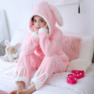 Pyjama pilou pilou à capuche 3D Lapin Rose