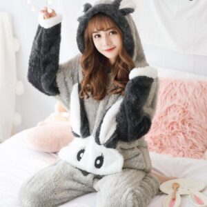 Pyjama pilou pilou à capuche Gris Lapin