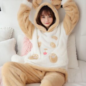 Pyjama pilou pilou à capuche Panda Beige