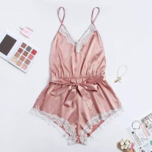 Pyjama Sexy combishort femme Rose dentelle