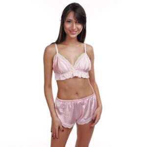 Pyjama sexy soutien-gorge côtelé rose